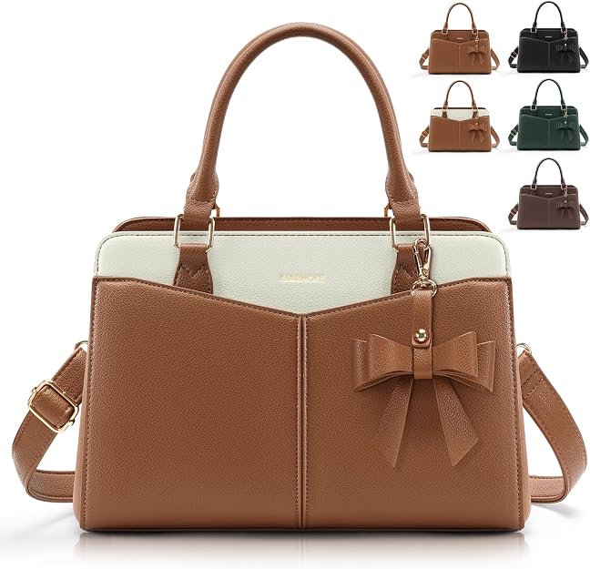 RAINSMORE Women's Structured Satchel Purse with Bowknot
