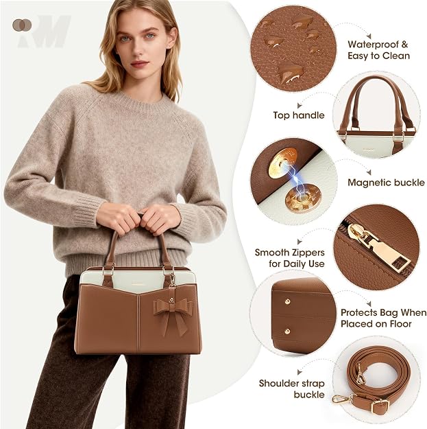 RAINSMORE Women's Structured Satchel Purse with Bowknot
